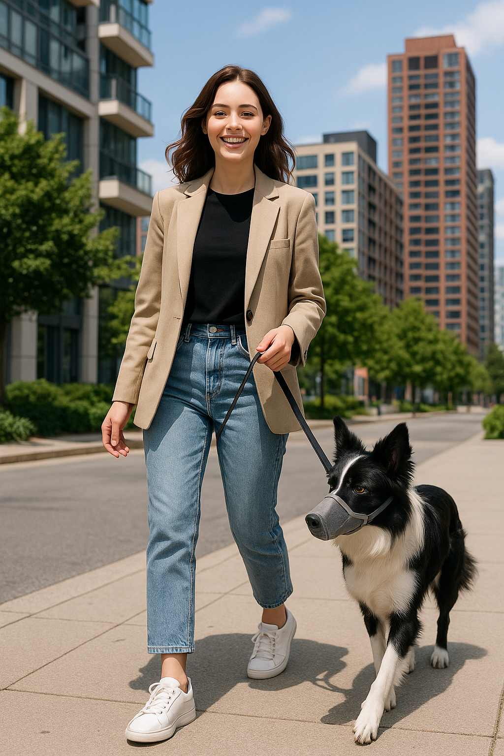 femme balade chien museliere