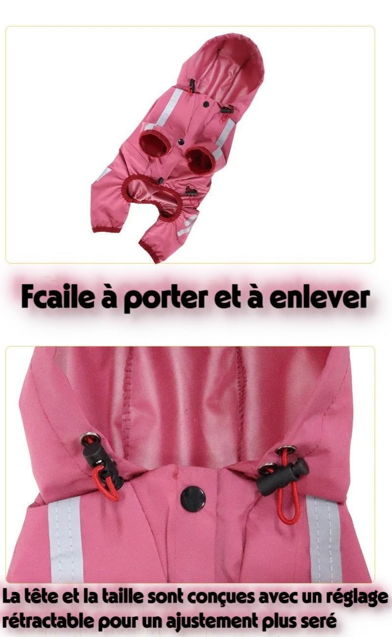 Manteau de Pluie à Capuche Imperméable pour Chien - Rose
