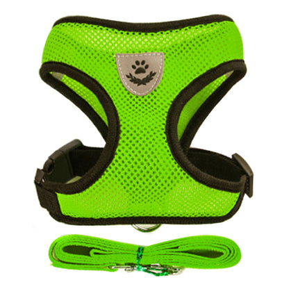 Harnais Réglable pour Petit Chien et Chat - Vert : Gilet Doux, Respirant et Réfléchissant avec Laisse Assortie