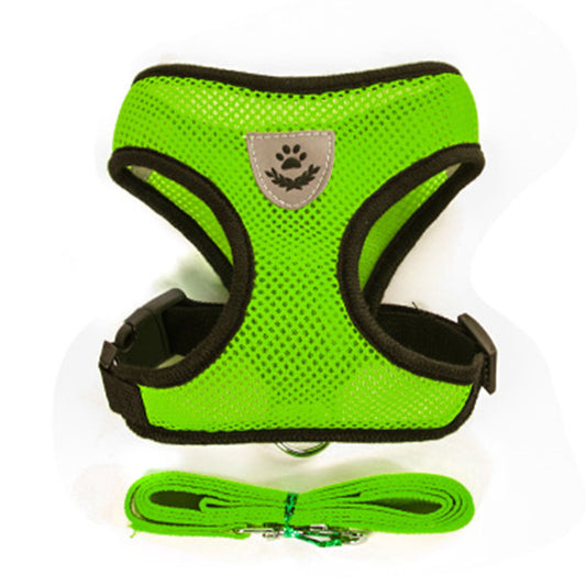 Harnais Réglable pour Petit Chien et Chat - Vert : Gilet Doux, Respirant et Réfléchissant avec Laisse Assortie
