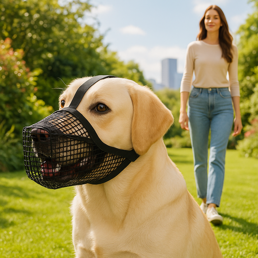 chien museliere jeunefemme dans parc