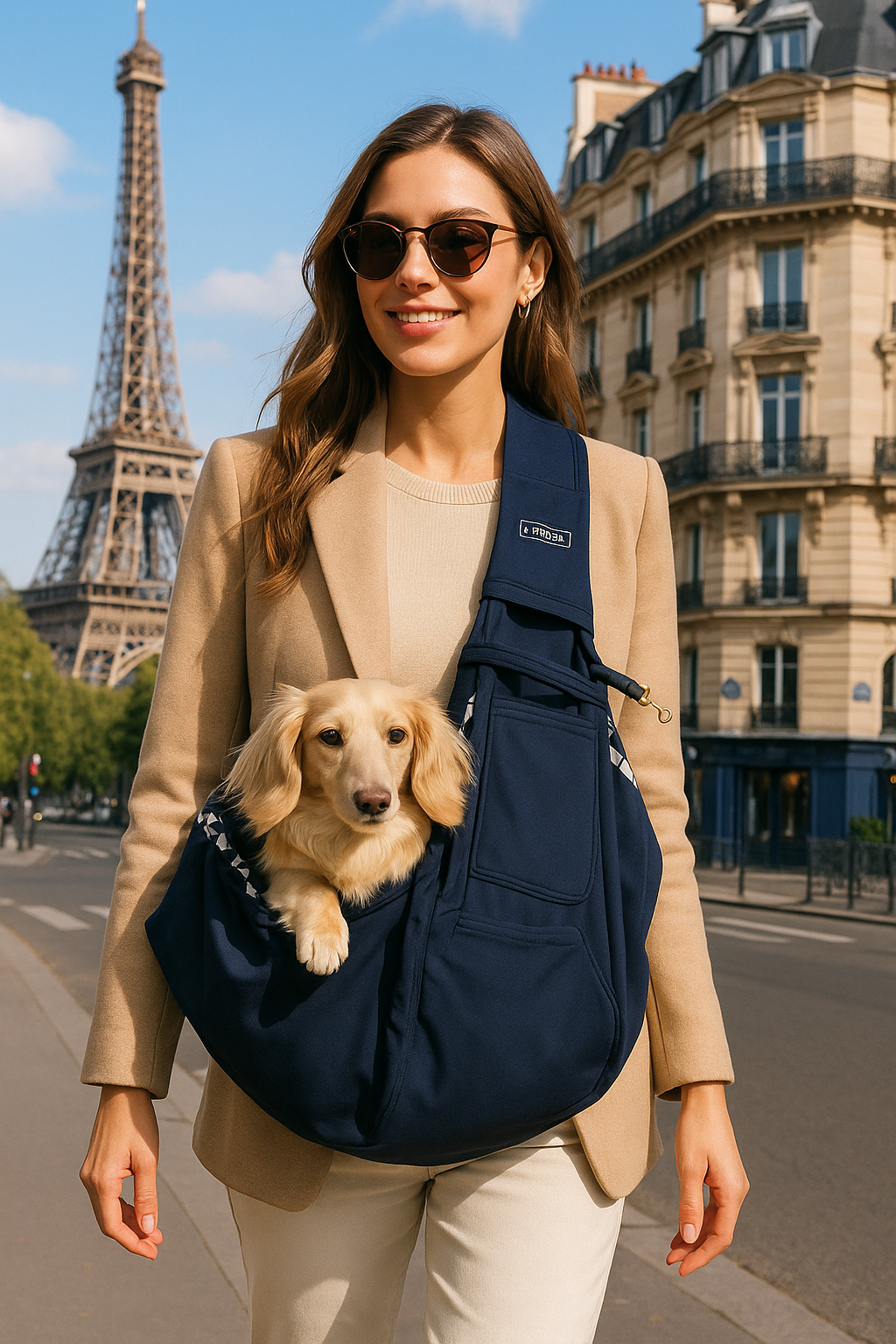femme balade avec chien sac bandouliere