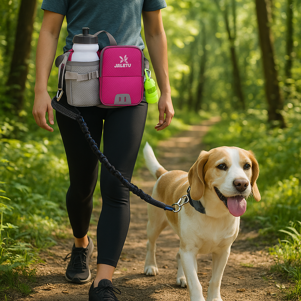 femme laisse chien balade main libre