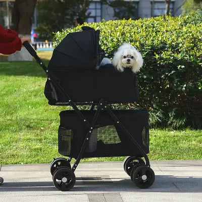 femme marche avec poussette chien pliable