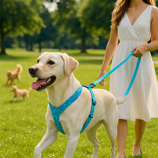 femme parce chien harnais