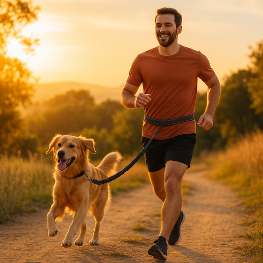 homme fait footing laisse libre avec chien